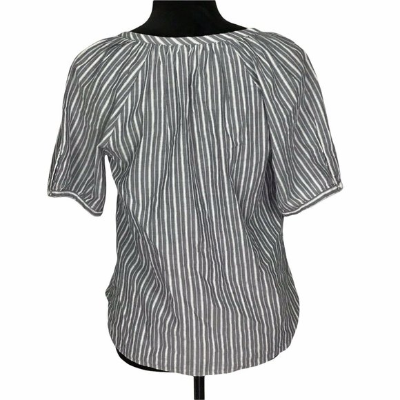 Caslon V Neck Short Sleeve Navy & White Stripe Cotton Pullover Top Size Small S - Picture 4 of 5